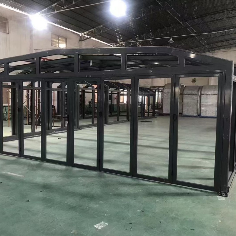 Elegant Aluminum Semi Round Electric Movable Sunroom LED Lighting and Sunshade Resort Beachfront Guest Sunroom