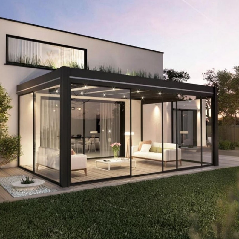 Above Ground Aluminum Alloy Frame Glass Waterproof Windproof Electric Retractable Sunroom