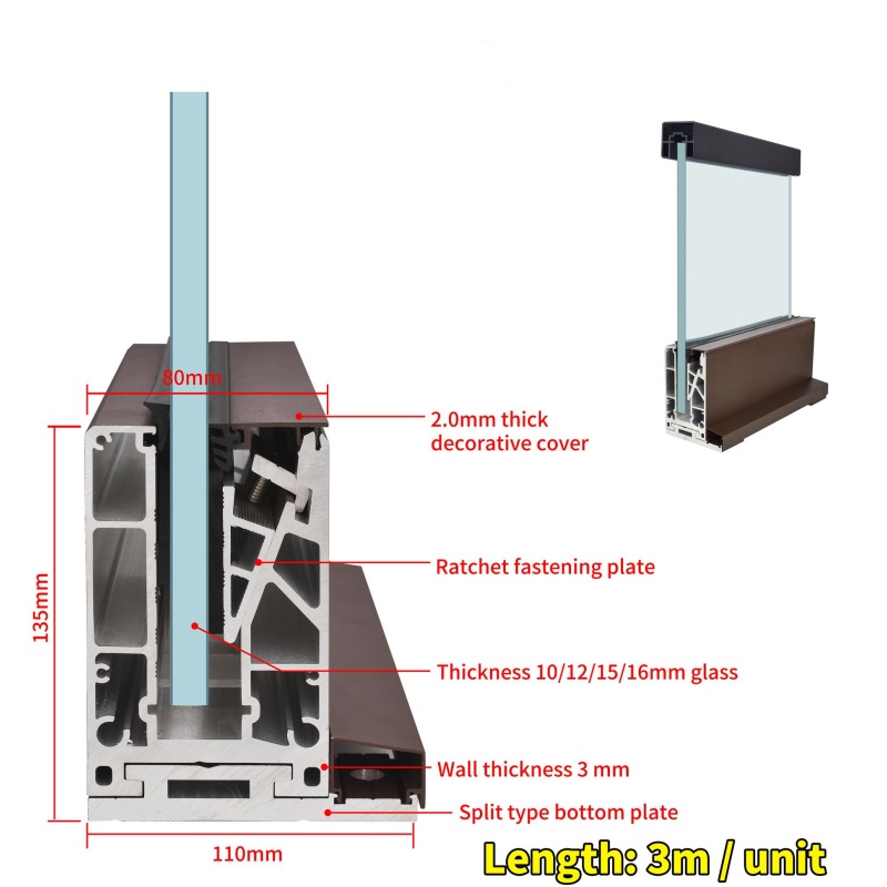 Tempered Glass Balustrade Stainless Steel Handrail System for Balcony Staircase Safety