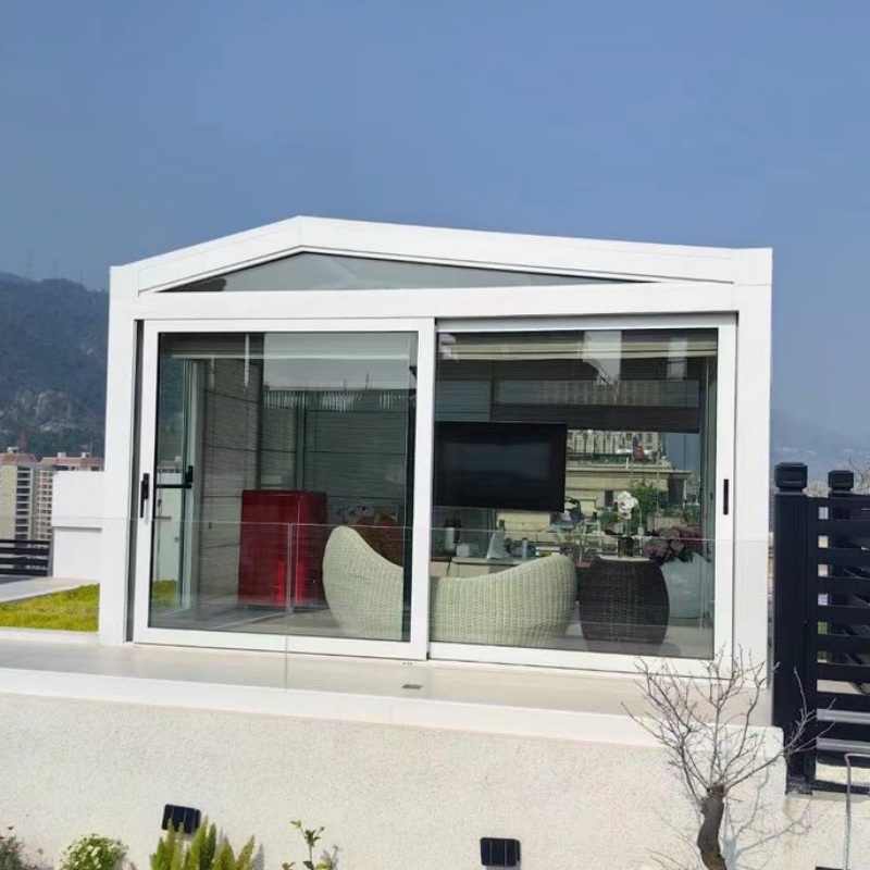 Above Ground Aluminum Alloy Frame Glass Waterproof Windproof Electric Retractable Sunroom
