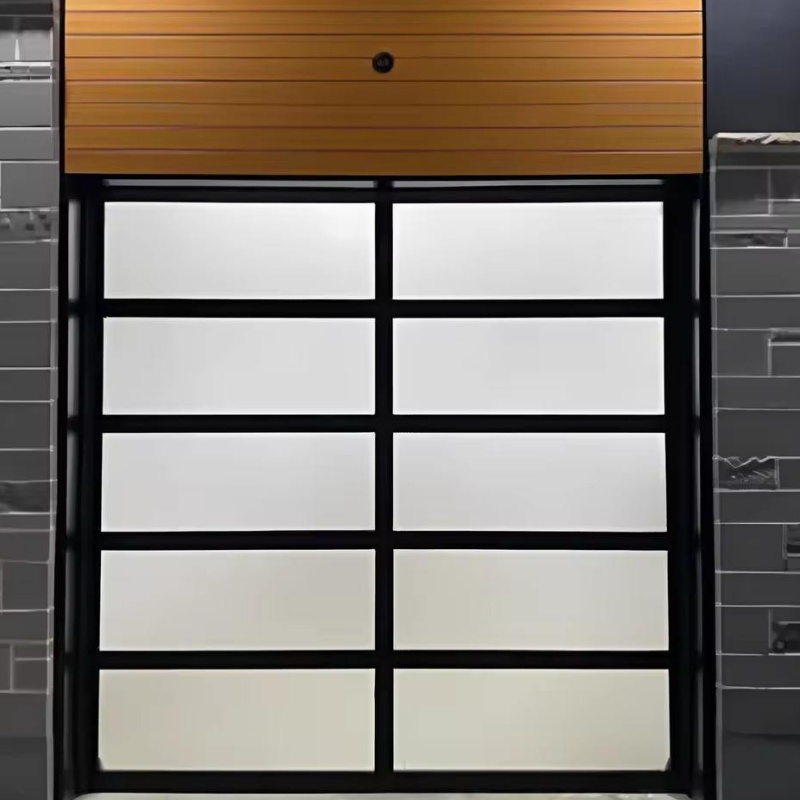 Puertas De Garaje Moderno Black Quiet Operation Wood Grain Finish Garage Doors