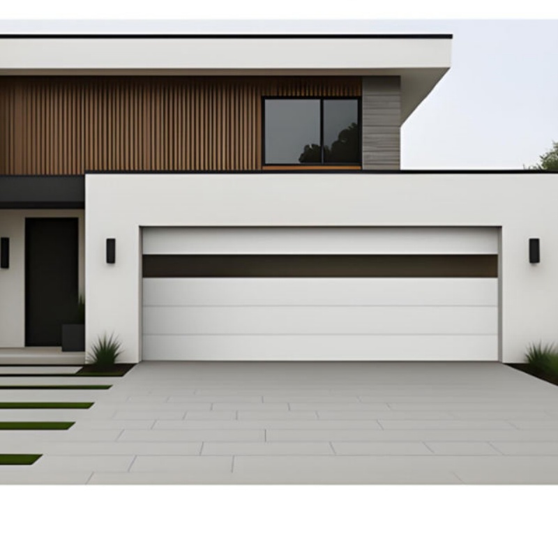 Puertas De Garaje Moderno Black Quiet Operation Wood Grain Finish Garage Doors