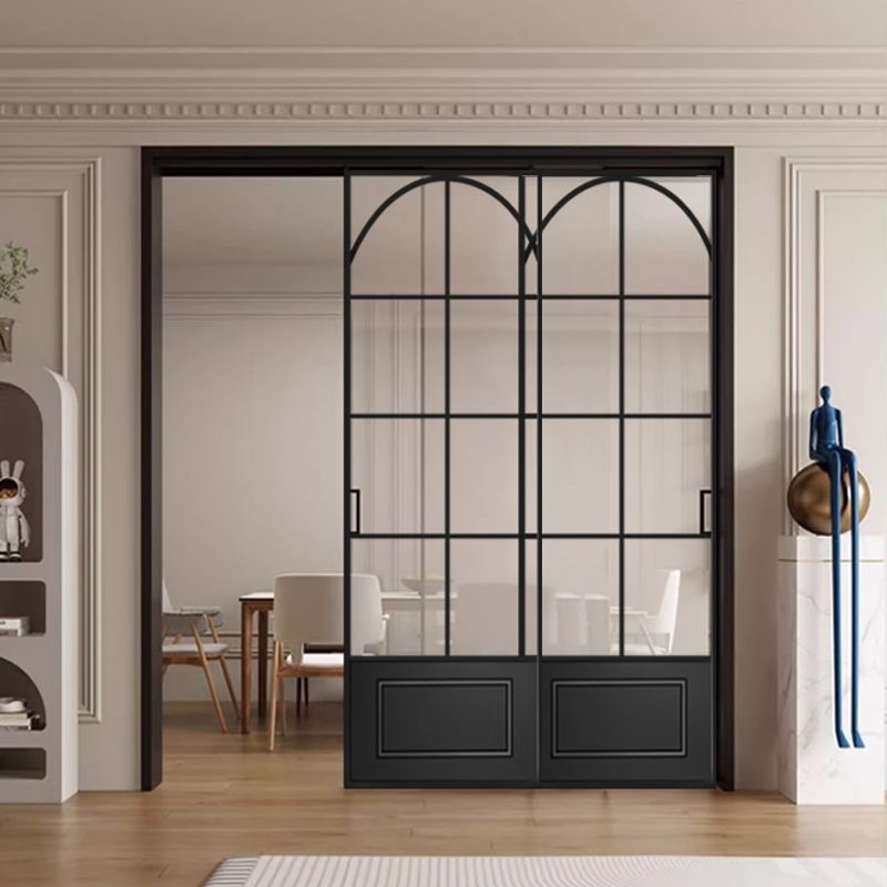 French-Style Glass Sliding Door, Ultra-Narrow Balcony Door with Hanging Track, Three-Way Aluminum Alloy Glass Retro Kitchen Sliding Door