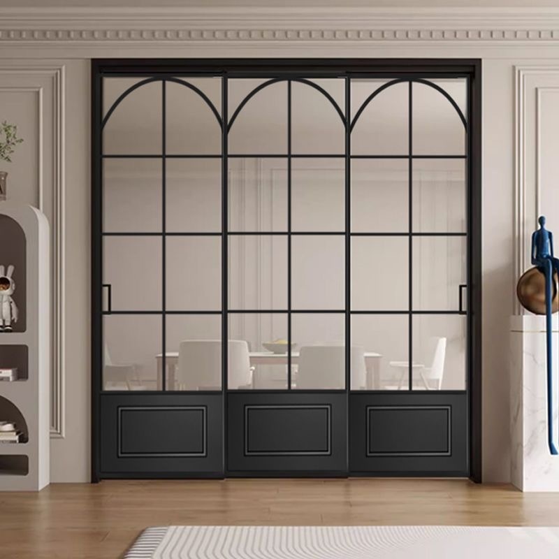 French-Style Glass Sliding Door, Ultra-Narrow Balcony Door with Hanging Track, Three-Way Aluminum Alloy Glass Retro Kitchen Sliding Door