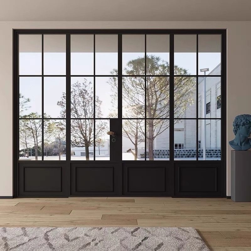 Sound Insulation OEM ODM Custom Aluminium Alloy Profile French Retro Glass Doors