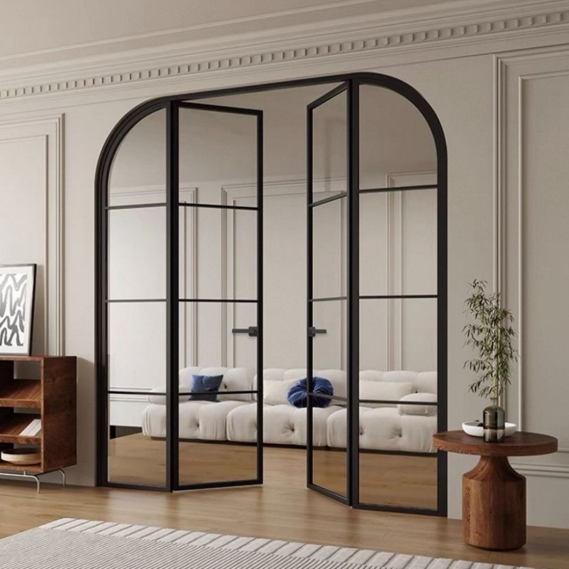 French-Style Glass Sliding Door, Ultra-Narrow Balcony Door with Hanging Track, Three-Way Aluminum Alloy Glass Retro Kitchen Sliding Door