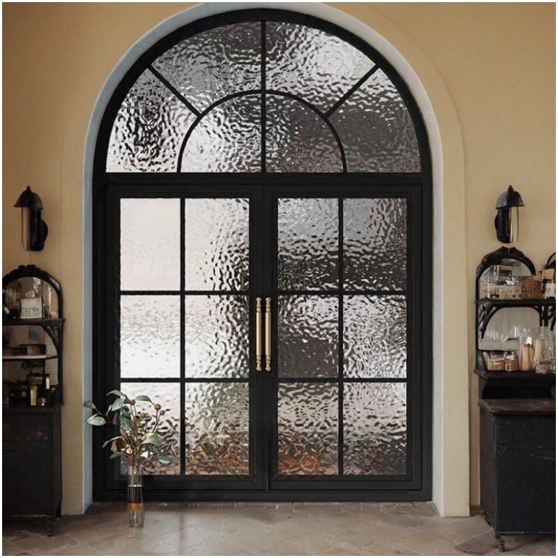 Custom Aluminum Alloy Ultra-Narrow Bathroom Bathroom Flat Door Arc Arched French Retro Glass Door