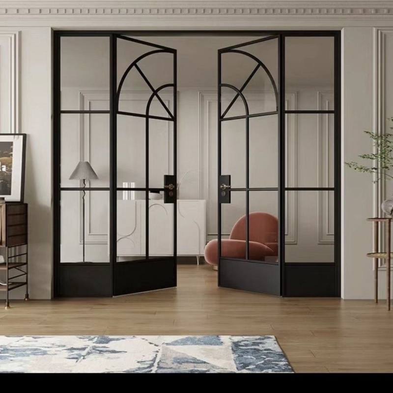 Sound Insulation OEM ODM Custom Aluminium Alloy Profile French Retro Glass Doors