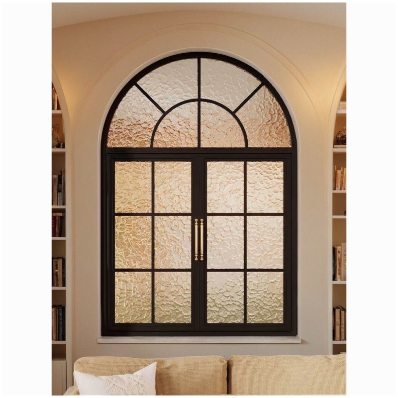 Custom Aluminum Alloy Ultra-Narrow Bathroom Bathroom Flat Door Arc Arched French Retro Glass Door